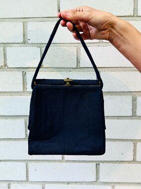 Vintage Genuine Corde Purse Dark Navy 40s 50s Minimalist Unique Handbag